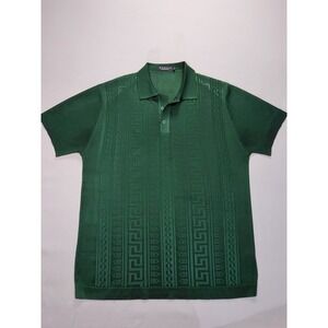 Pronti Mens Green Greek Key Textured Knit Short Sleeve Polo Shirt Large RN50904